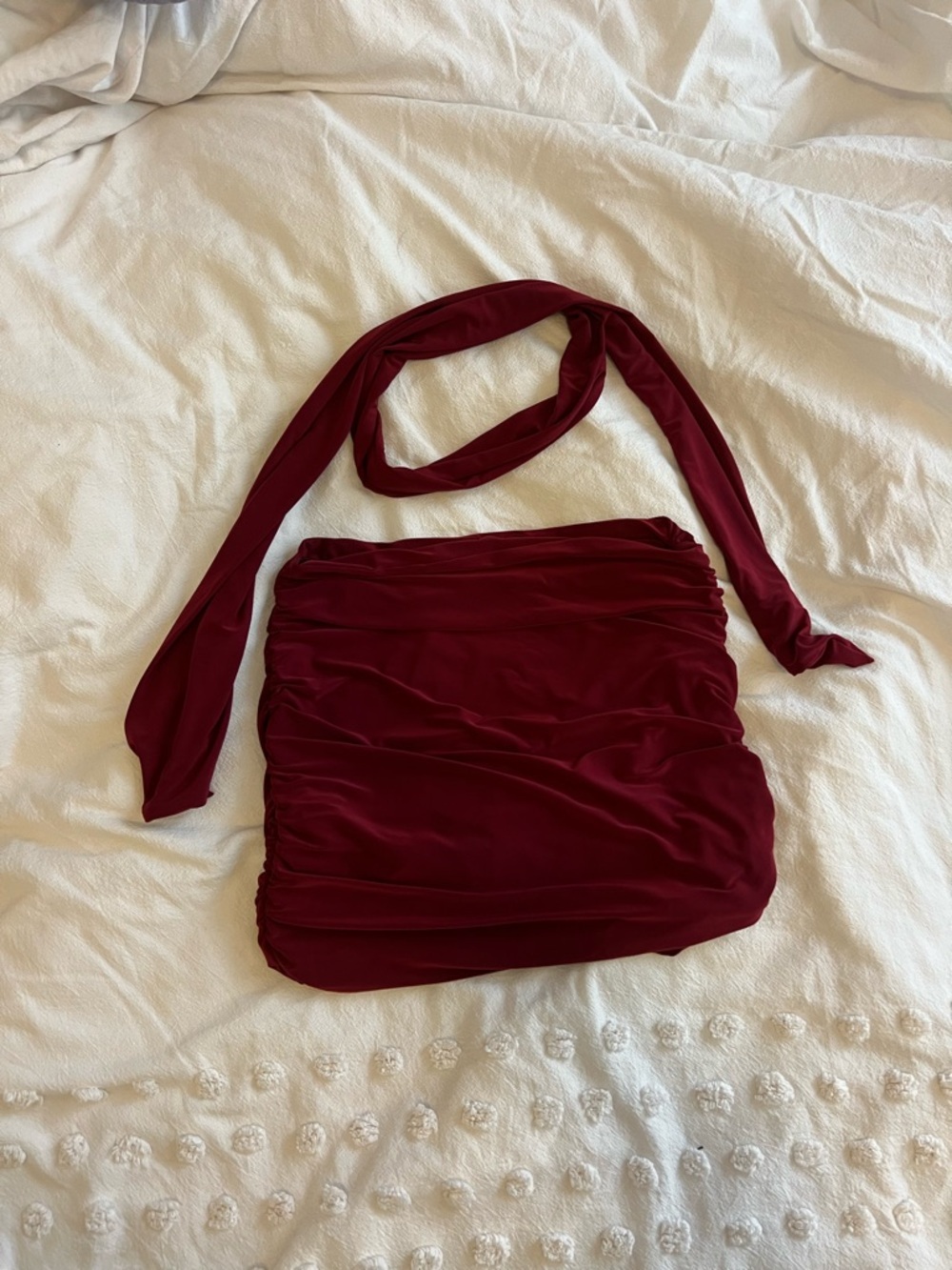 Burgundy Ruched Strapless Top or skirt